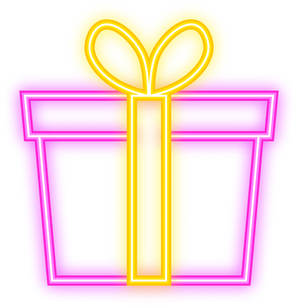 Prizes box neon, gift sign. Night neon signboard. Vector sto